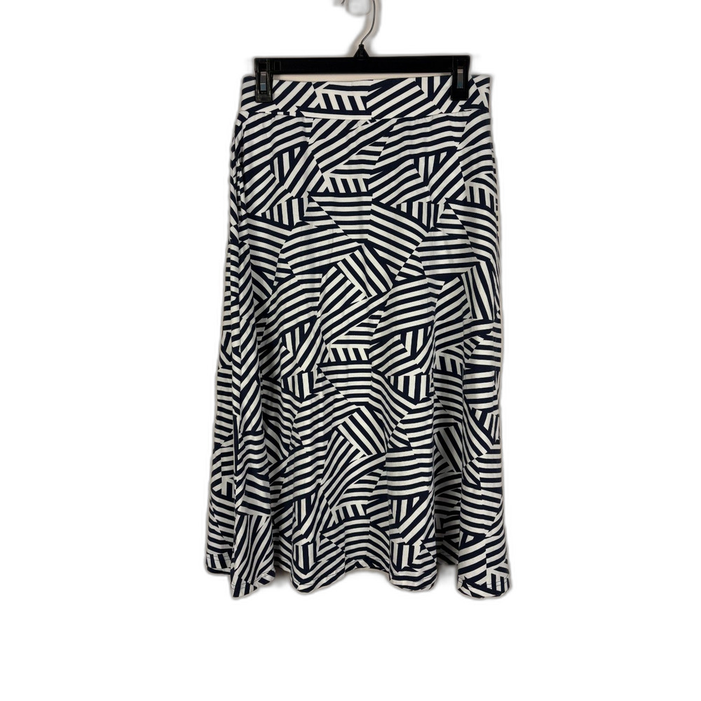 Pact Blue White Stripe Print Pull On Midi Skirt Women's Medium Stretch Boho - Picture 2 of 5